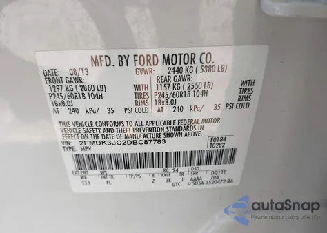 2013 Ford Edge Sel из США, поврежденный, VIN 2FMDK3JC2DBC87783